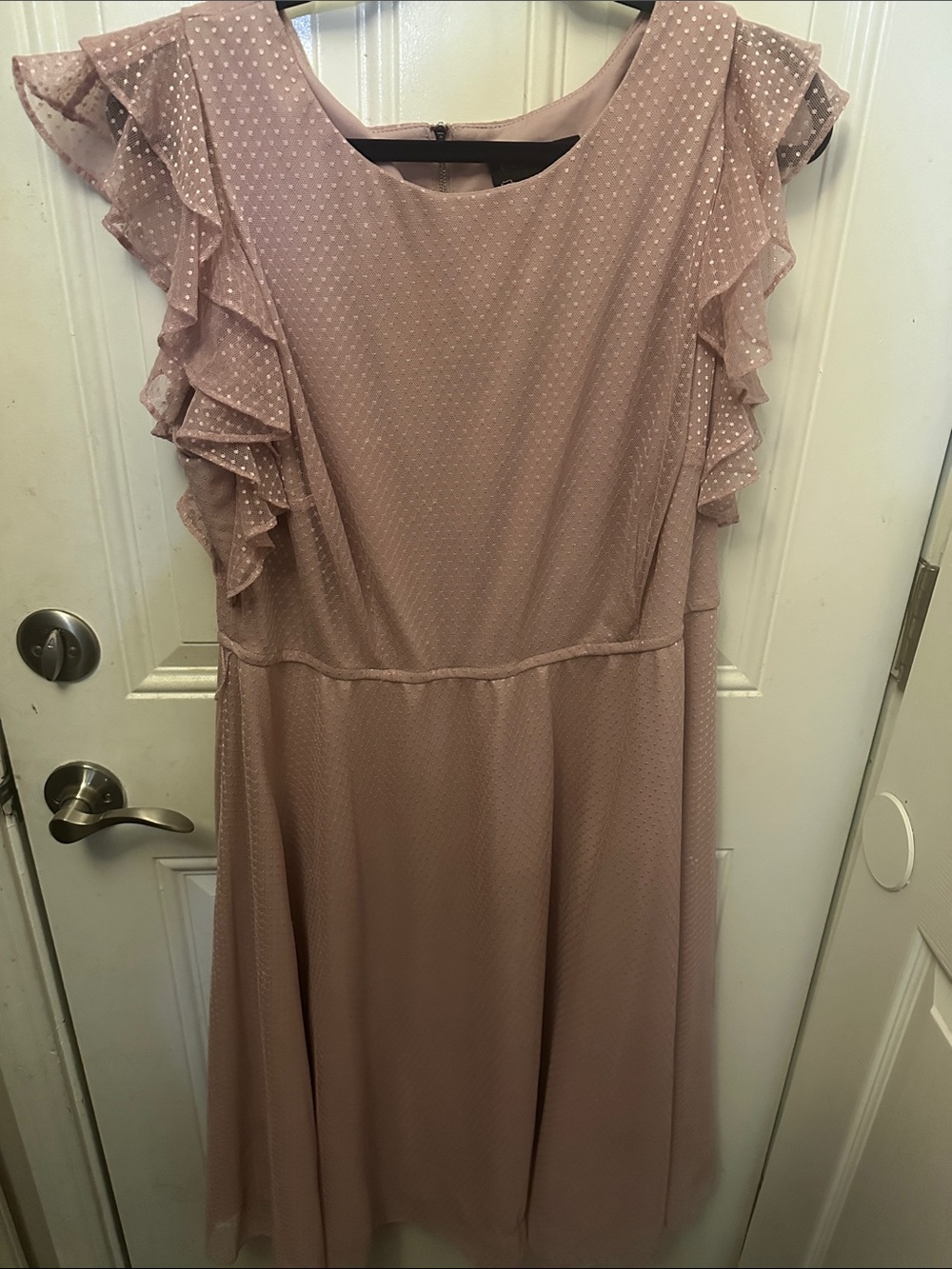 Lane Bryant Light Pink Ruffle Sleeve Polka Dot Midi Dress size 18/20